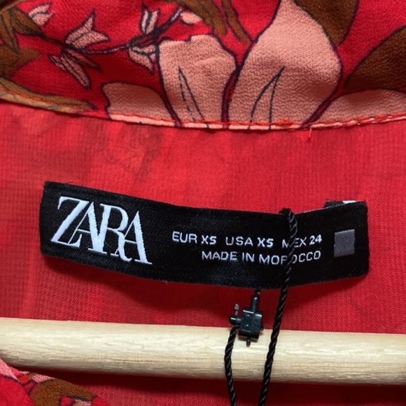 Zara Neck Tie Red Floral Long Sleeve Dress Size XS - Picture 5 of 10